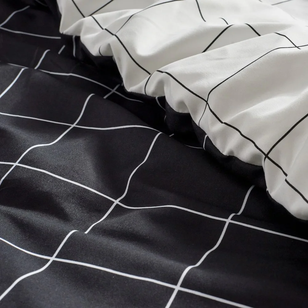 Ikea VITKLOVER Full/Queen Duvet Cover w/2 Pillowcases Bed Set White/Black Check